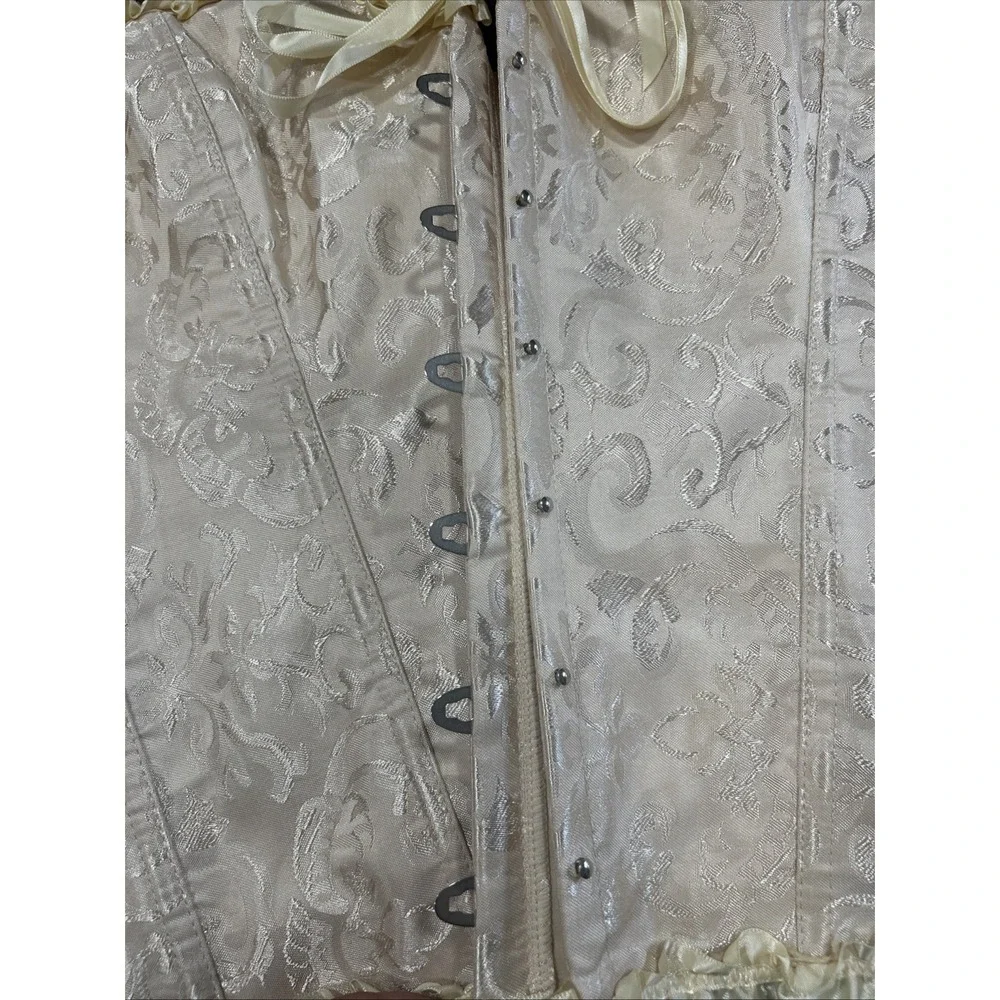 Ivory Brocade Corset Bustier 5XL Lace Up Ruffle Bridal Lingerie‎ Coquette Top